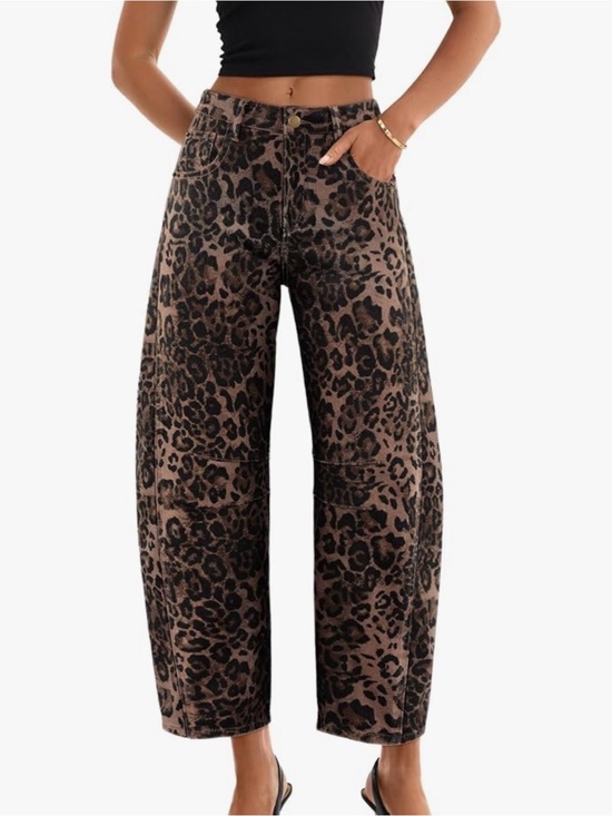 Denim - Leopard Print Wide-Leg Jeans - Brown